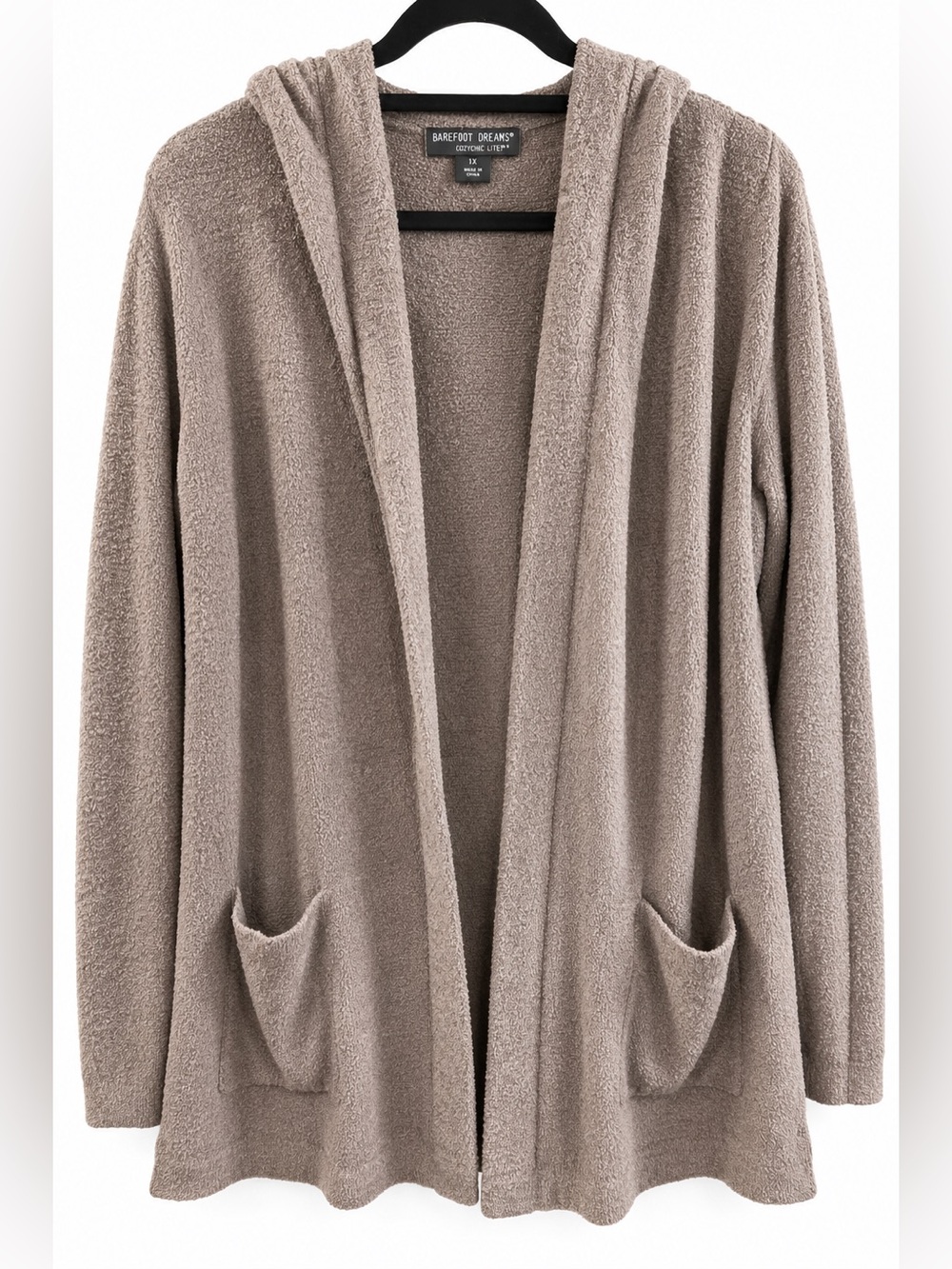 Barefoot Dreams CozyChic Lite Hooded Cardigan 1X Taupe Style 905
